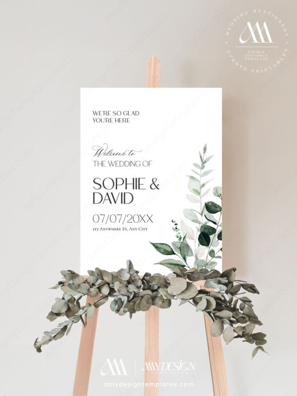 Modern Eucalyptus Wedding Signage Template | Reception Signs Printable Modern Eucalyptus Wedding Signage Template - Welcome Signs