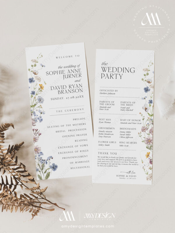 Boho Wildflower Wedding Invitation BUNDLE | 50+ Editable Templates Full Suite Boho Wildflower Wedding Invitation BUNDLE | Catholic Ceremony Program Editable Template