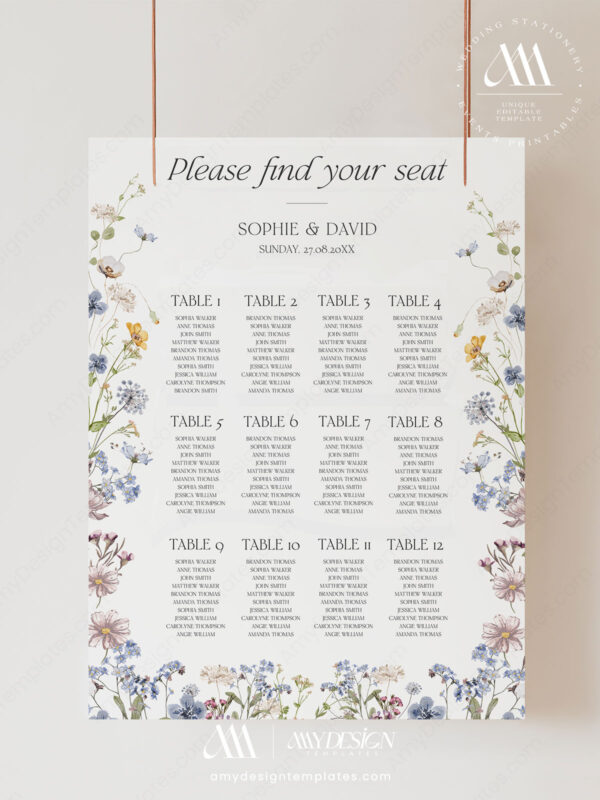 Alternative view of Wildflower Seating Chart Template Printable | Wedding Sign Template