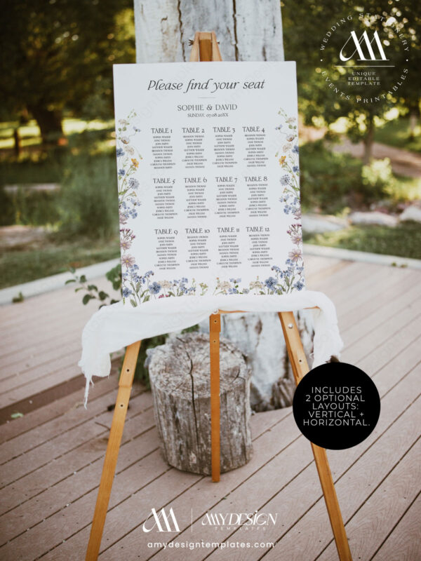 Wildflower Seating Chart Template Printable | Wedding Sign Template