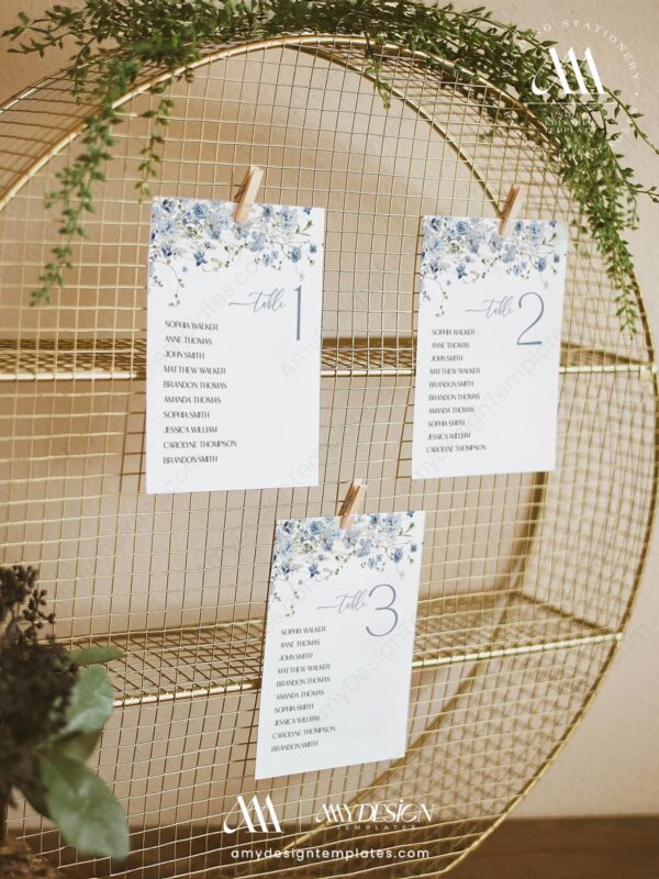 Editable Blue Wildflower Wedding Signs Template | Bundle Wedding Signage Editable Blue Wildflower Wedding Signs Template - Seating Chart Cards