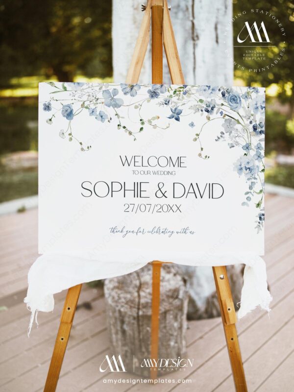 Blue Wildflower Wedding Template BUNDLE | Invitation, Save The Date, Menu & Signs 50+ Blue Wildflower Wedding Template BUNDLE | Welcome Sign