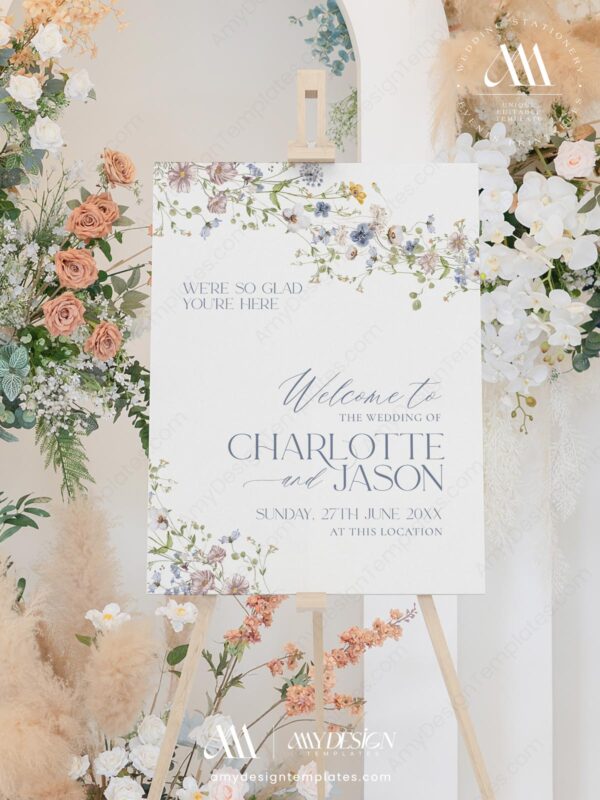 Elegant Wildflower Wedding Bundle Template | 50+ Templates for Invitations, Signage & Reception Elegant Wildflower Wedding Bundle Template | Welcome Signs