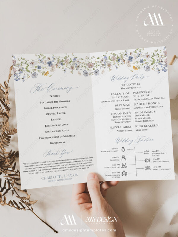 Wildflower Wedding Signage Bundles Template Printable | Spring Garden Reception Signs Ceremony Program Template | Programs For Wedding Ceremony Template | Printable Booklet | Boho Wildflower