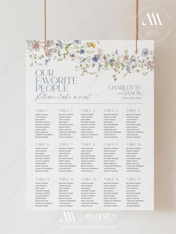 Wildflower Wedding Signage Bundles Template Printable | Spring Garden Reception Signs Wildflower Wedding Seating Chart Sign Template | Wedding Sign Templates