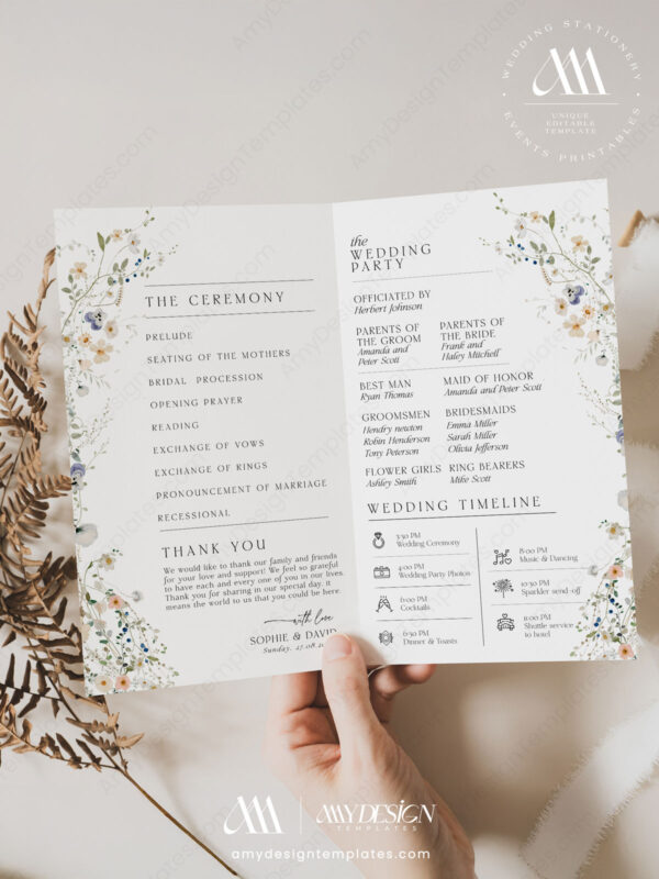 Whimsical Thank You Labels Template Editable | Favor Tags Printable Instant Download Folded Wedding Program Template Printable | Order Of Service | Wedding Ceremony Template