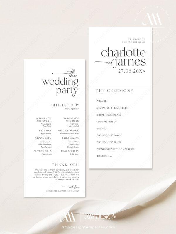 Alternative view of Catholic Wedding Program Template | Modern Minimalist Wedding Programs | Wedding Ceremony Timeline