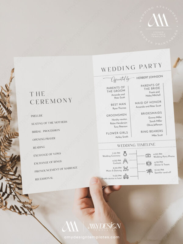 Modern Minimalist Wedding Template BUNDLE | 50+ Templates Invitations, Menu & Signs Modern Minimalist Wedding Template BUNDLE | Wedding Program D008