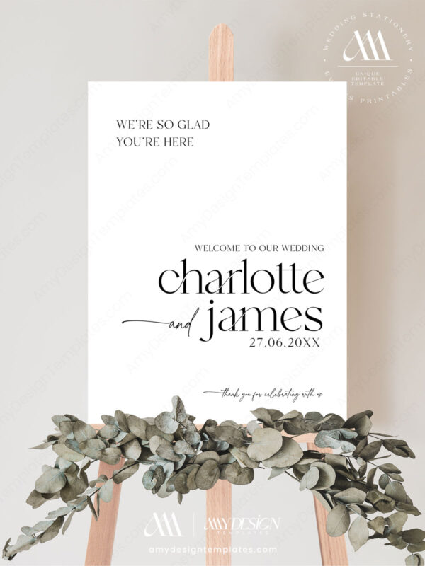 Minimalist Wedding Welcome Sign Template | Modern Wedding Welcome Signage