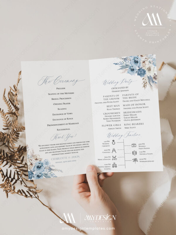 Blue Bohemian Wedding Invitation BUNDLE | 50+ Editable Templates Invitations Suite & Signs 50+ Blue Bohemian Wedding Invitation BUNDLE | Ceremony Program