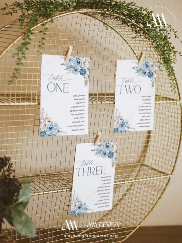 Blue Bohemian Reception Signage Printable | DIY Wedding Signs Bundle Templates Blue Bohemian Reception Signage Printable - Seating Chart Cards