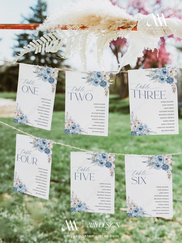 Blue Bohemian Wedding Invitation BUNDLE | 50+ Editable Templates Invitations Suite & Signs 50+ Blue Bohemian Wedding Invitation BUNDLE | Seating Chart Cards