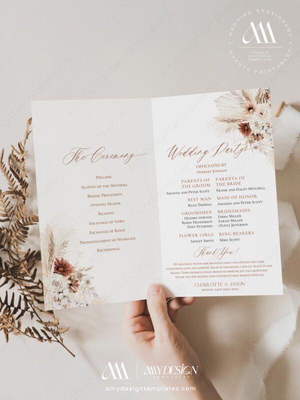 Alternative view of Boho Terracotta Wedding Program Template | Booklet Wedding Program | Wedding Programs