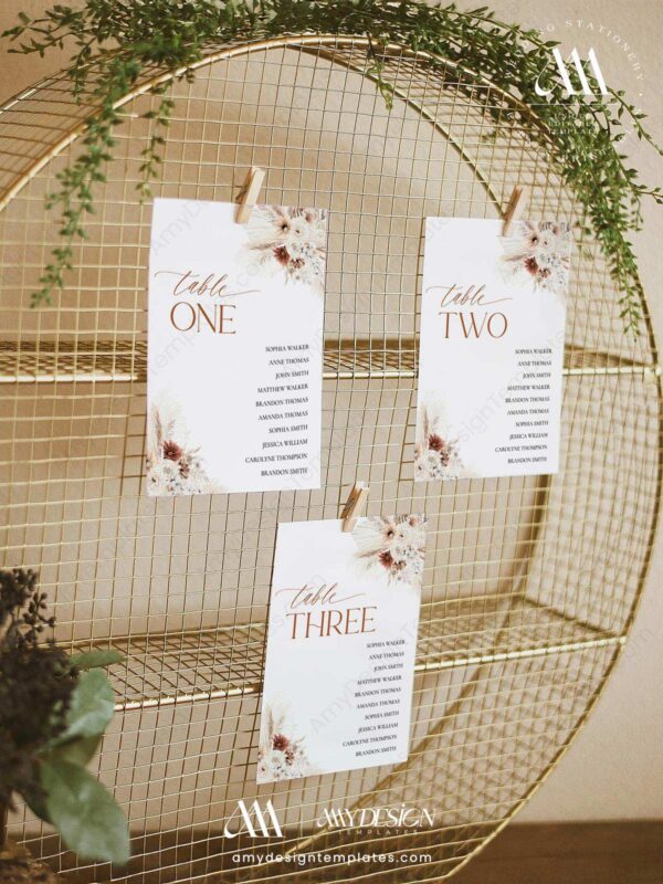 Bohemian Pampas Wedding Template BUNDLE | Invitation Suite & Reception Signs Templates 50+ Bohemian Pampas Wedding Template BUNDLE | Seating Chart Cards