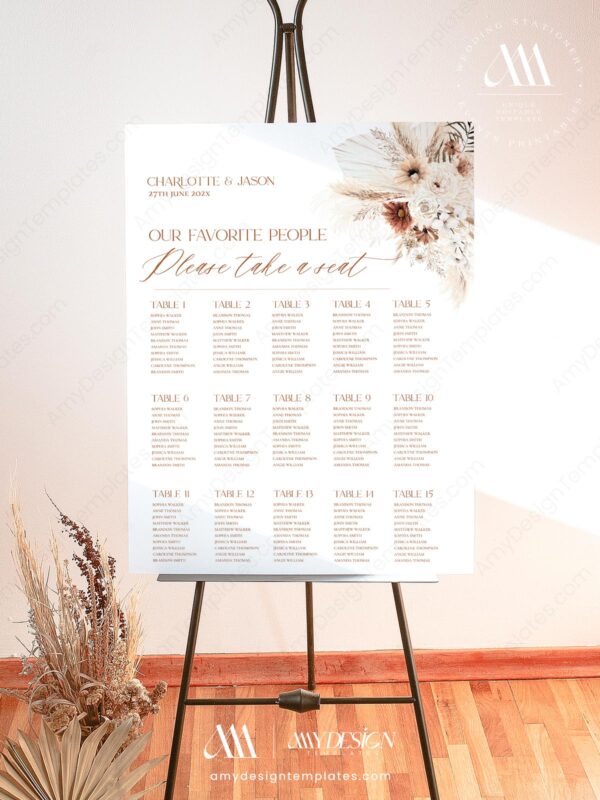 9+ Free Printable Wedding Seating Plan Templates: Guide Your Guests with Ease! Collection of Boho Seating Plan Templates at Amy Design Templates D011