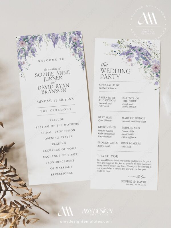 Alternative view of Wisteria Wedding Program Template | Catholic Wedding Program Template | Purple Wedding Theme