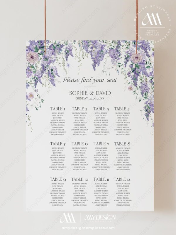 Alternative view of Purple Floral Wedding Signs Template Bundle | Wisteria Signage Printable