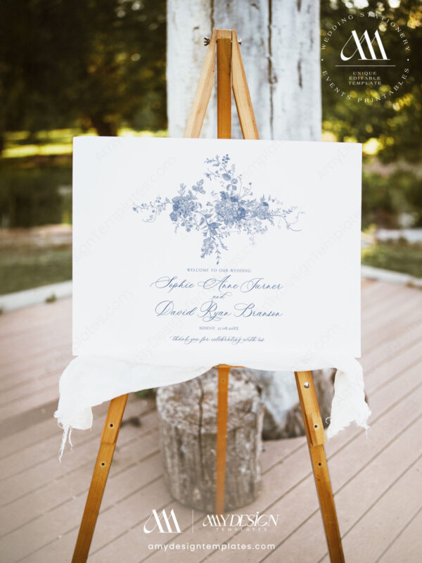 Alternative view of Monogram Wedding Sign Template | Welcome To Our Wedding | Blue Wedding Signage