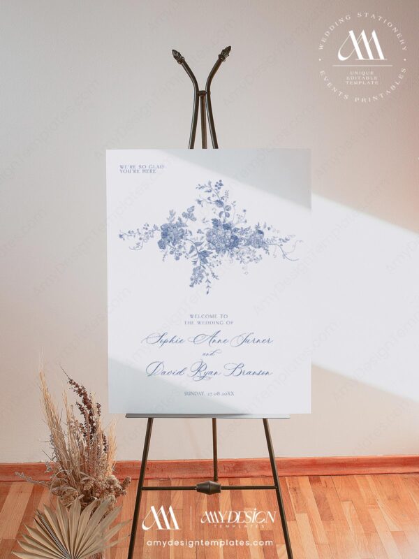 Monogram Wedding Sign Template | Welcome To Our Wedding | Blue Wedding Signage
