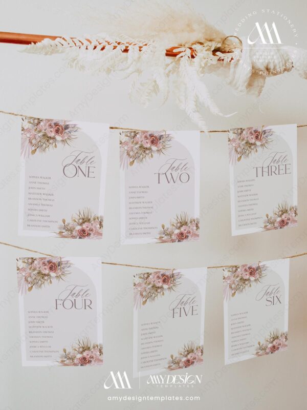 Pink Bohemian Signage Template | Printable Wedding Sign Bundle Pink Bohemian Signage Template - Seating Chart Cards