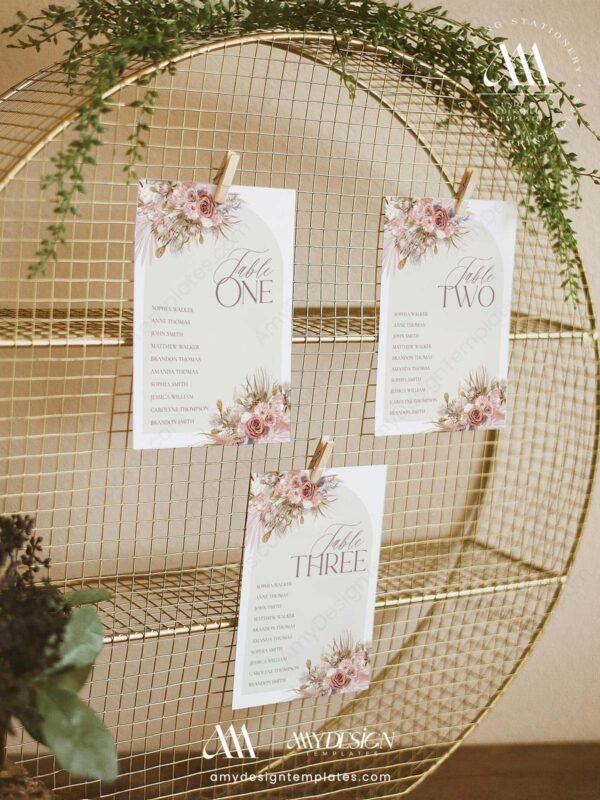 Pink Bohemian Signage Template | Printable Wedding Sign Bundle Seating Chart Wedding Template | Printable Hanging Seating Card | Table Seating Plan Cards