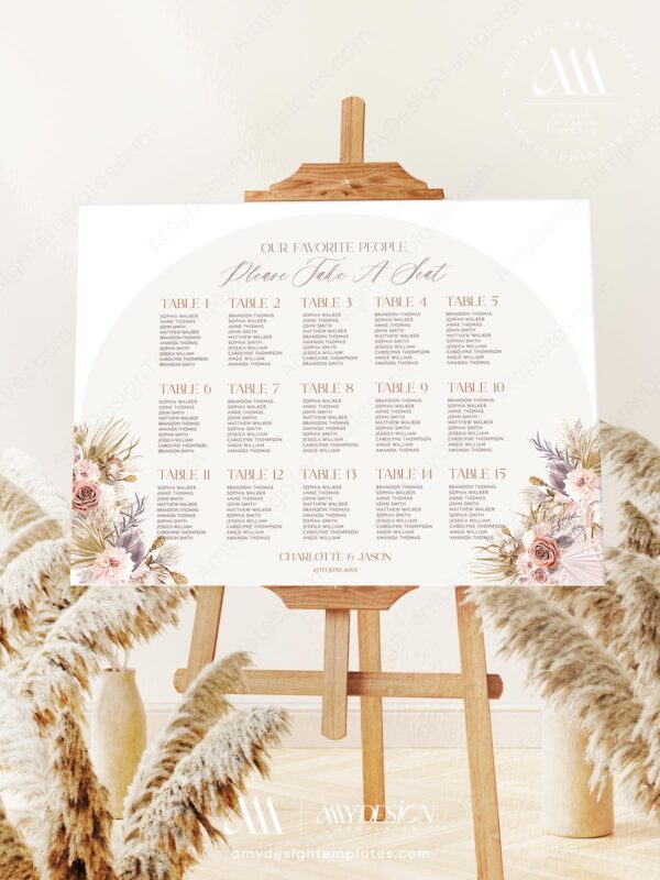 Pink Bohemian Signage Template | Printable Wedding Sign Bundle Pink Bohemian Signage Template - Seating Chart Signs