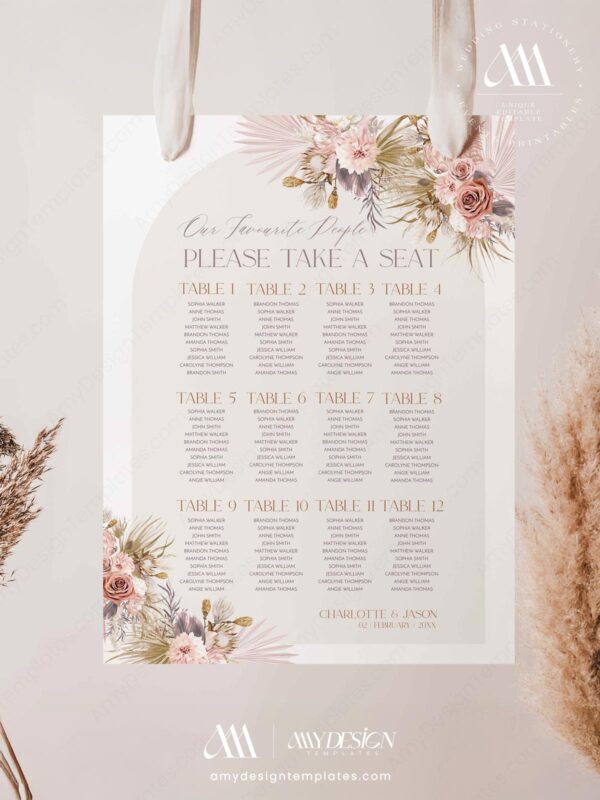 9+ Free Printable Wedding Seating Plan Templates: Guide Your Guests with Ease! Collection of Boho Seating Plan Templates at Amy Design Templates D016