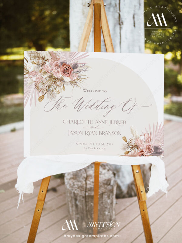 Alternative view of Printable Wedding Sign Template Boho Pink | Welcome To Our Wedding
