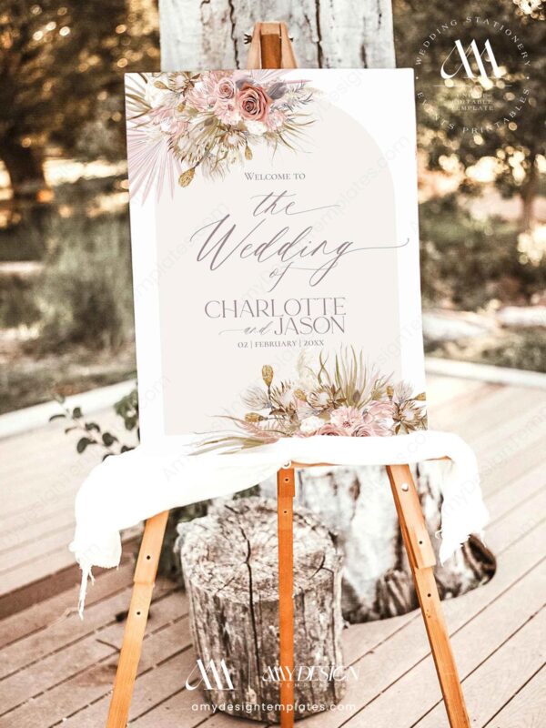 Pink Bohemian Signage Template | Printable Wedding Sign Bundle Pink Bohemian Signage Template - Welcome Signs