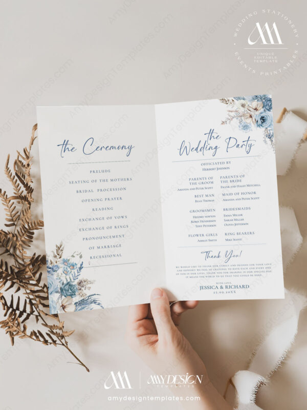 Alternative view of Blue Wedding Programs Template Printable | Wedding Ceremony Timeline | Ceremony Program Template