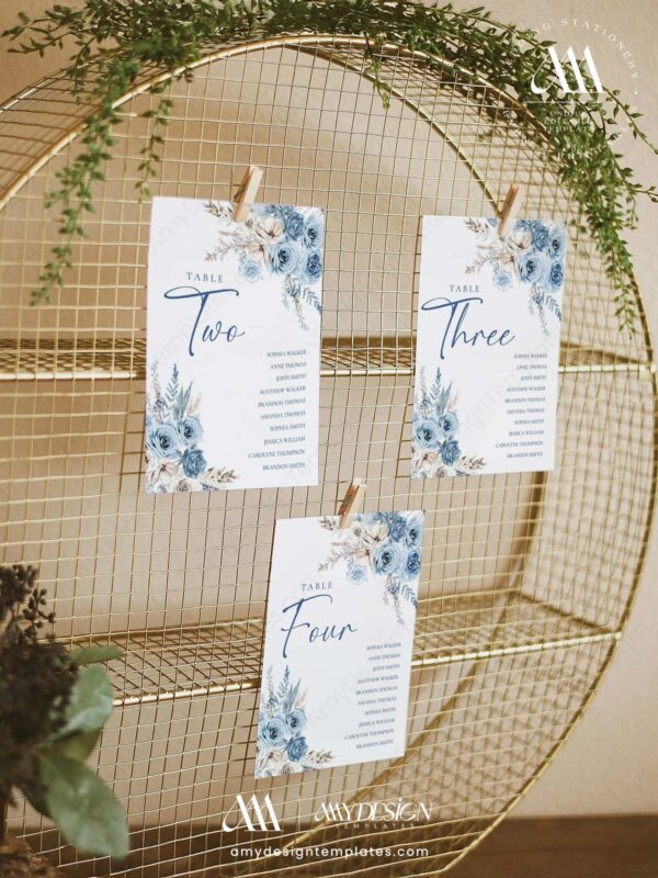 Boho Blue Wedding Signage Templates Bundle | Blue Wedding Reception Signs Printable Boho Blue Wedding Signage Templates Bundle - Seating Chart Cards