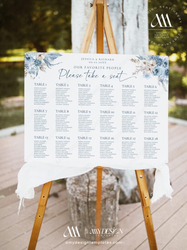 Alternative view of Blue Wedding Signage Template Printable | Editable Table Seating Chart Template