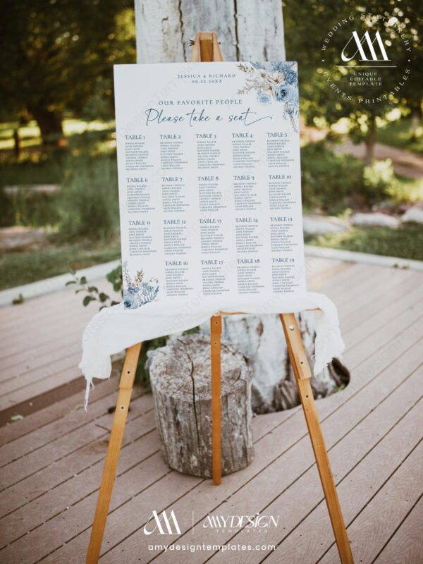 Boho Blue Wedding Signage Templates Bundle | Blue Wedding Reception Signs Printable Boho Blue Wedding Signage Templates Bundle - Seating Chart Signs