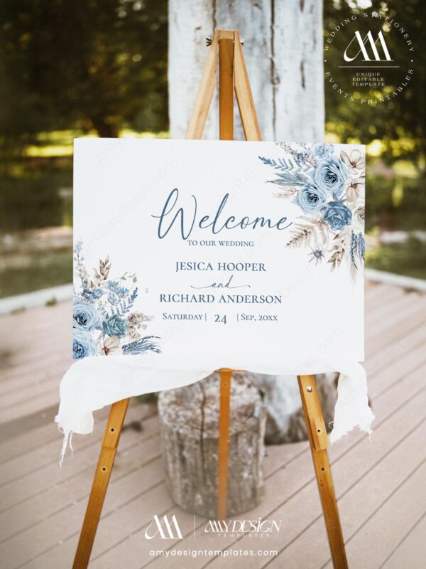 Blue Bohemian Wedding Template BUNDLE | 50+ Editable Dusty Blue Invitation Suite & Boho Signs 50+ Blue Bohemian Wedding Template BUNDLE | Welcome Signs