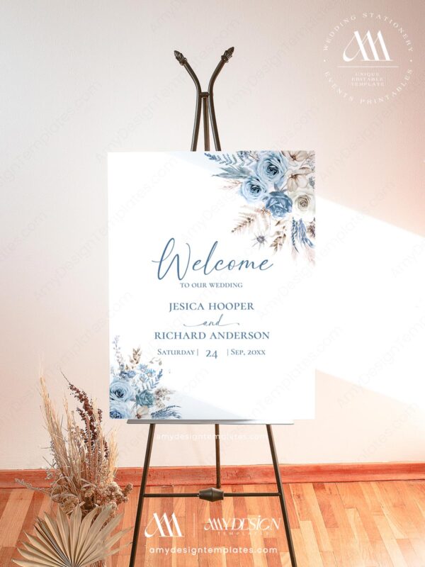 Dusty Blue Boho Wedding Signage Template | Printable Wedding Signs