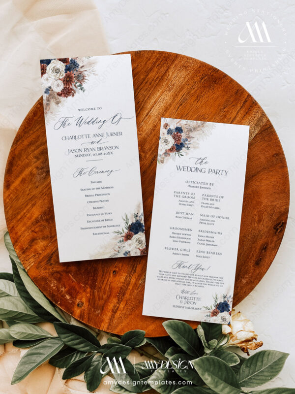 Alternative view of Programs For Wedding Ceremony Template Navy Blue Rust Wedding | Catholic Church Wedding Program