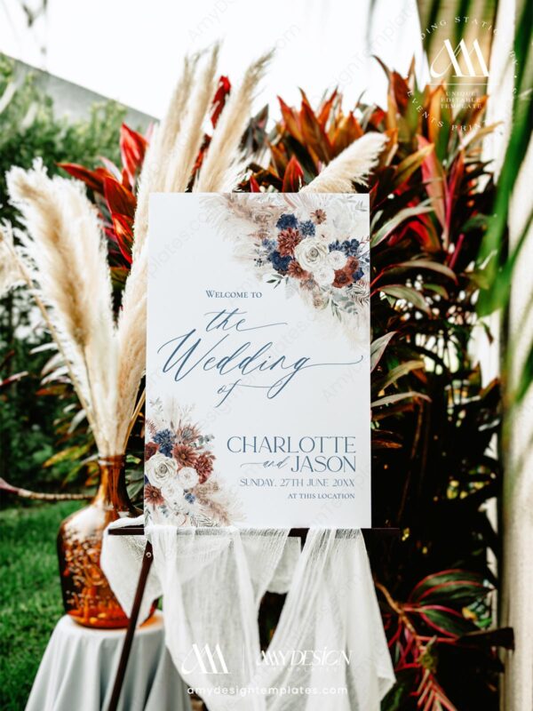 Alternative view of Navy Blue Rust Wedding Signs Templates | Bohemian Terracotta Wedding Signage Bundles