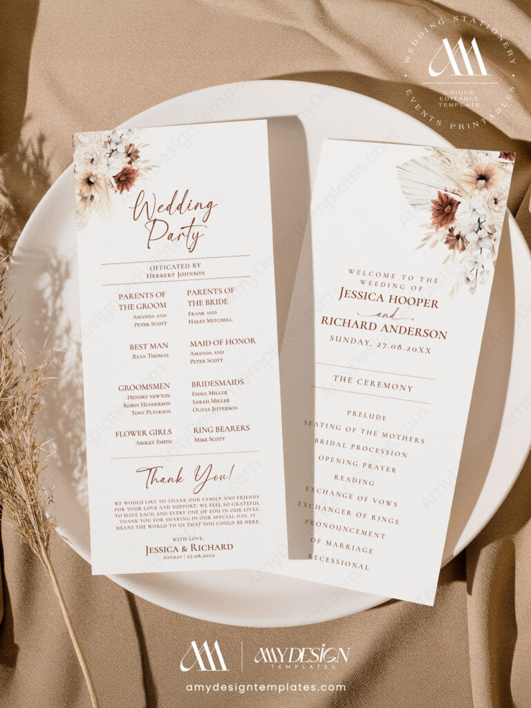 Boho Terracotta Wedding Ceremony Program Template | Wedding Ceremony ...