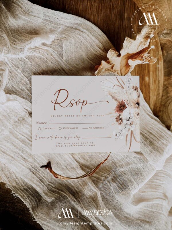 Boho Terracotta Wedding RSVP Card Template | Response Card Printable