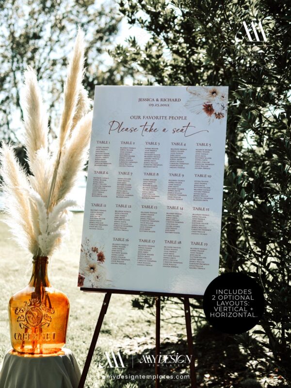 9+ Free Printable Wedding Seating Plan Templates: Guide Your Guests with Ease! Collection of Boho Seating Plan Templates at Amy Design Templates D021