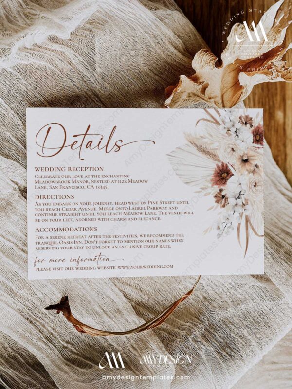 Alternative view of Boho Terracotta Wedding Enclosure Card Template | Wedding Insert Card | Details Card Printable