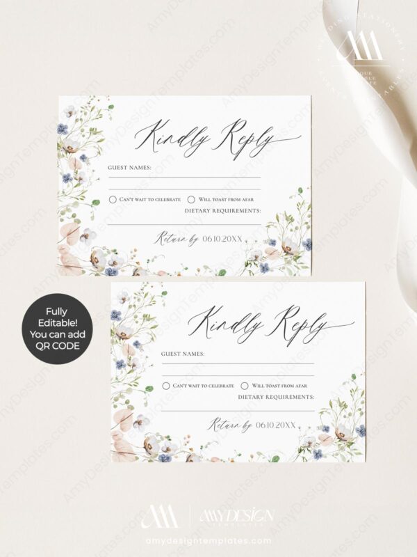 Alternative view of RSVP Card Template | QR Code Response Card | Minimalist Wildflower