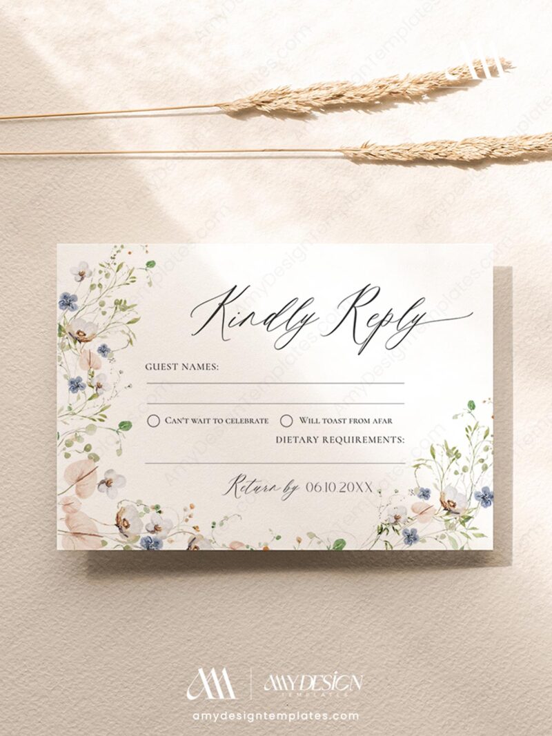 RSVP Card Template | QR Code Response Card | Minimalist Wildflower
