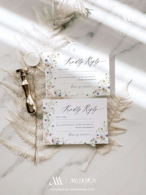 RSVP Card Template | QR Code Response Card | Minimalist Wildflower