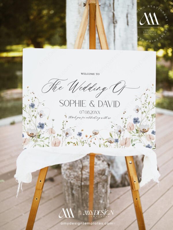 Printable Wedding Sign Template | Welcome To Our Wedding | Wildflower Welcome Sign Template Editable Printable