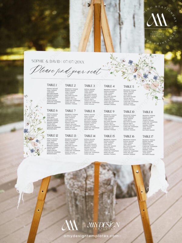 Wildflower Wedding Template BUNDLE | 50+ Templates Editable Floral Invitation Suite Wildflower Wedding Template BUNDLE | Seating Signage