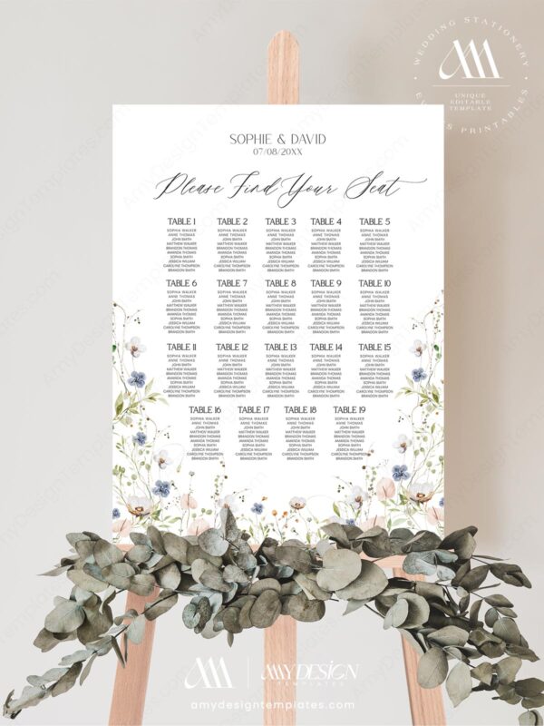 Alternative view of Wildflower Seating Signage Wedding Template | Botanical Seating Chart Template