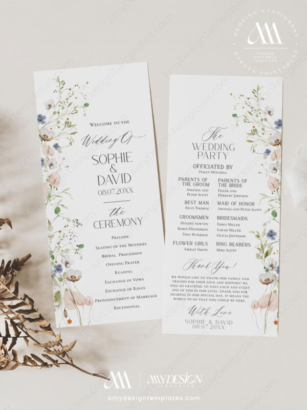 Wildflower Wedding Programs Ceremony Template | Wildflower Wedding Programs | Order Of Service