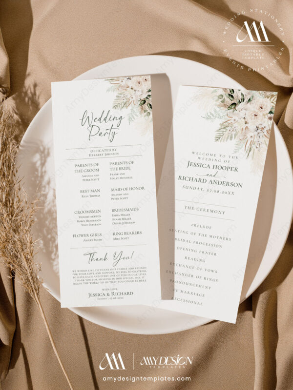 Alternative view of Boho Greenery Wedding Ceremony Program Template | Catholic Ceremony