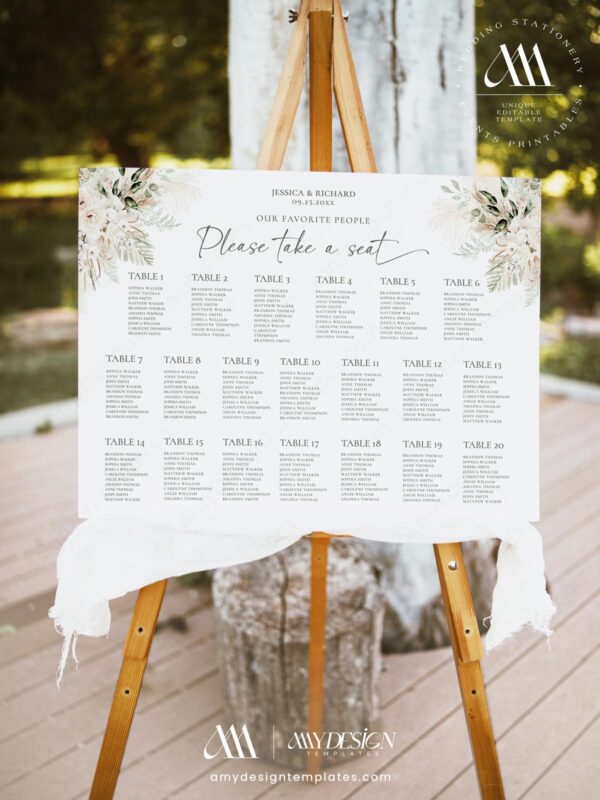 Alternative view of Boho Greenery Wedding Seating Chart Template | DIY Wedding Sign Printable
